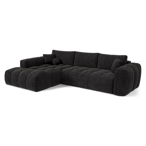 Premium Interiors - Linkshoekbank met slaapfunctie en opbergruimte SKY - kruisweefsel  donker antraciet 310cm