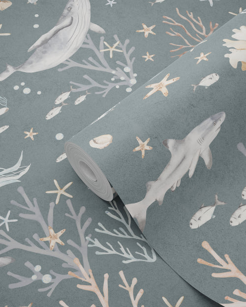 ESTAhome behang onderwaterwereld blauwgroen - 50 x 900 cm - 131258 - vtwonen shop