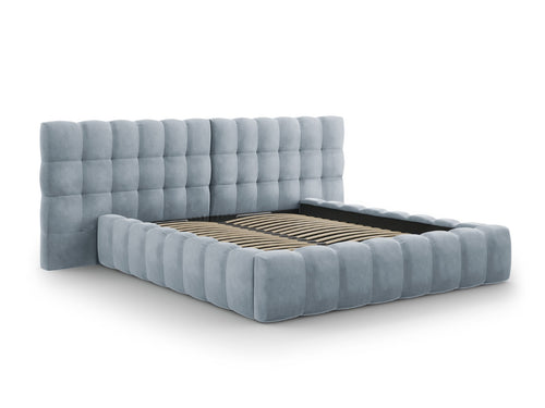 Cosmopolitan Design Opbergbed met dubbel hoofdbord Bali 160x200cm, flueel, lichtblauw - 230x250x100cm