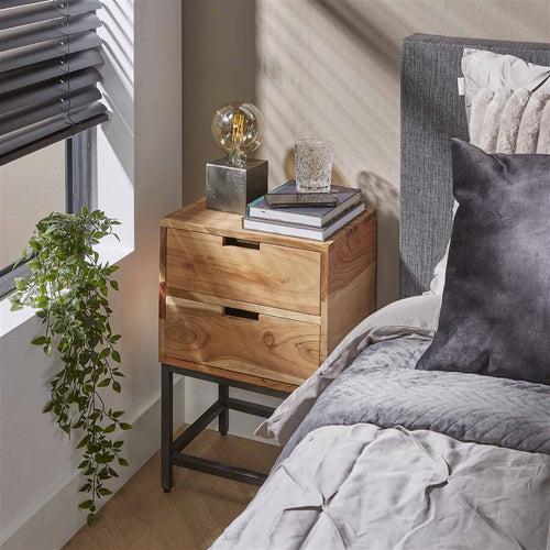 Giga Meubel Nachtkastje Flat - Naturel Acaciahout - 2 Lades - 40x30x60cm - vtwonen shop