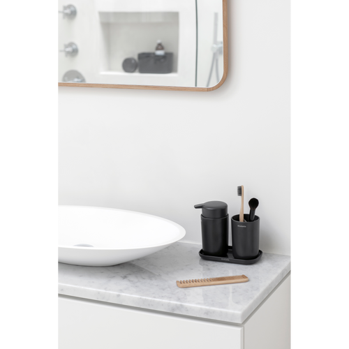Brabantia ReNew Badkameraccessoire-set, zeepdispenser, tandenborstelhouder en schaal - Dark Grey