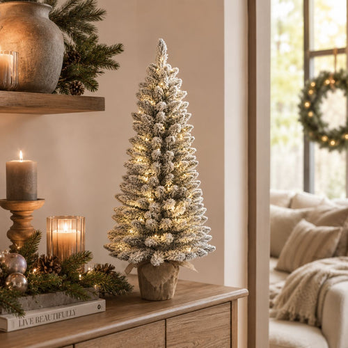 Black Box Trees Gerlos Kunstkerstboom met Verlichting - Kunstboom H90 x D41 cm - Kunst Kerstboom met Besneeuwde Takken - Kerstdecoratie voor Binnen -