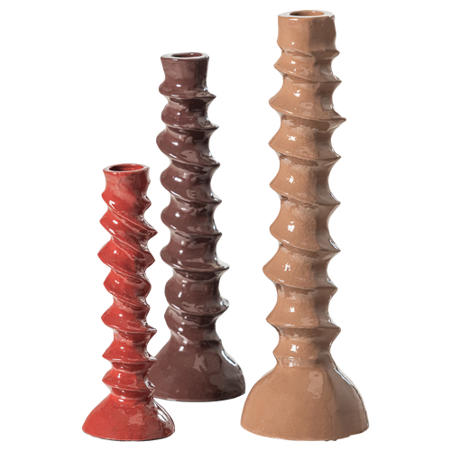 WOOOD kandelaar Bexi - Metaal - Bruin/Rood - Set Van 3 - 28x9x9