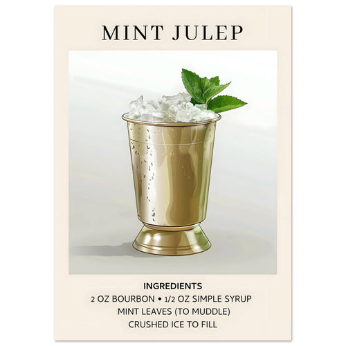 Artfulprints  Mint Julep cocktail - Ingredients   poster A4 21x29.7 cm - vtwonen shop