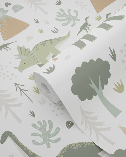ESTAhome behang dinosaurussen vintage blauw en groen - 53 cm x 10.05 m - 131357