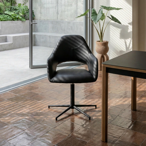 Furnhouse eetkamerstoelen armleuning Luna - Zwart - Kunstleer - Set van 6