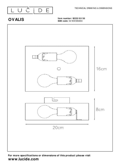 Lucide wandlamp OVALIS - 2xE14 - Zwart - vtwonen shop