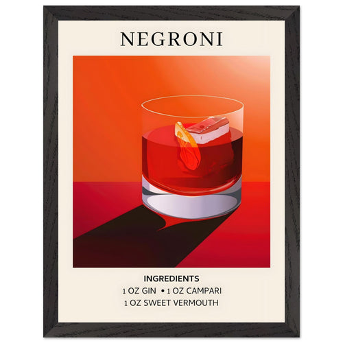 Artfulprints Poster met Lijst Negroni cocktail - Ingrediënten   - 30x40 cm - Rood