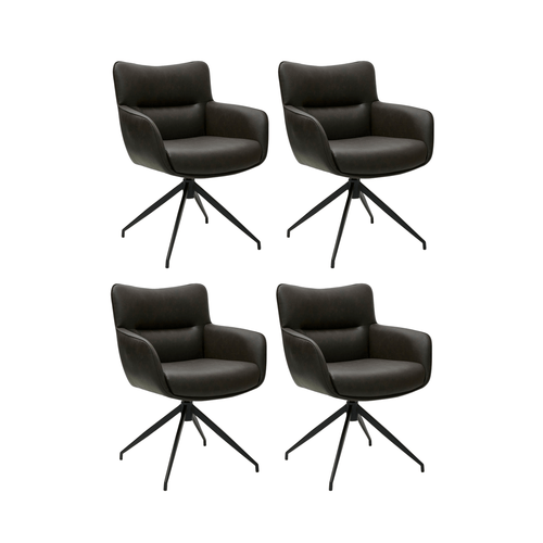Furnhouse eetkamerstoelen armleuning Jessica - Donkerbruin - Kunstleer - Set van 4