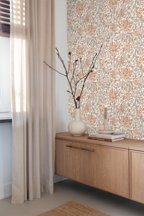 ESTAhome behang bloemen terracotta en oudroze - 50 x 900 cm - 131027 - vtwonen shop