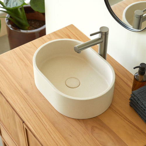 Tikamoon Ovale wastafel in terrazzo cream b. 40 cm - Beige