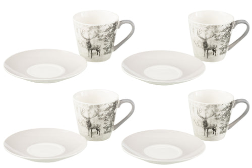 J-Line theemok + schoteltje Rendier - keramiek - grijs - giftbox van 4