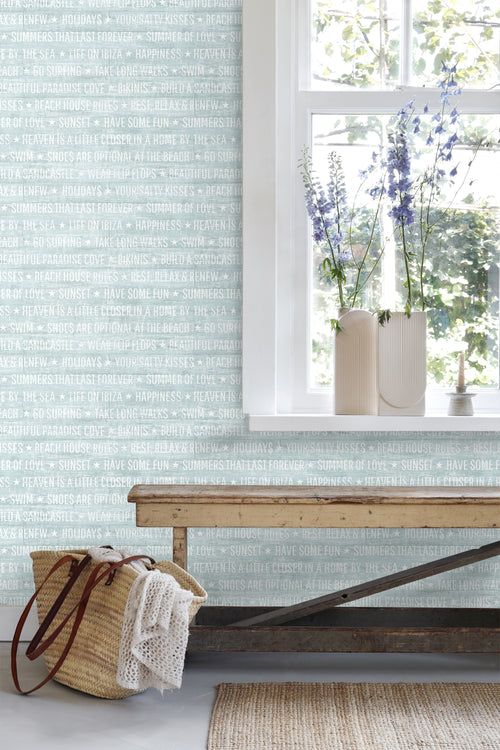 ESTAhome behang zomerse quotes lichtgroen - 53 cm x 10.05 m - 148641
