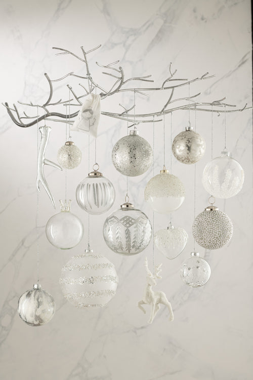 J-Line kerstbal Chloe - glas - transparant/zilver - large - 6 stuks