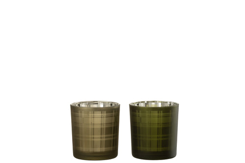 J-Line theelichthouder Rechthoeken - glas - groen - small - 2 stuks