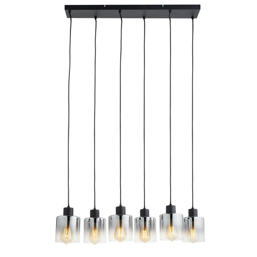 Lighto | Design hanglamp zwart met smoke glas 6-lichts | Nala