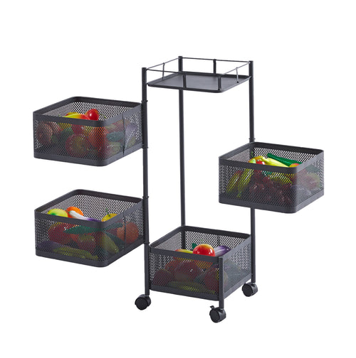 FurniLux Keukenrek met 4 Manden - Functioneel en Stijlvol Zwart Metaal - 28x28x77 cm - vtwonen shop