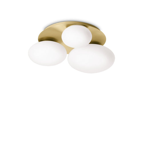 Ideal Lux NINFEA 3-lichts ronde DecoratiGlass inbouwplafondlamp messing