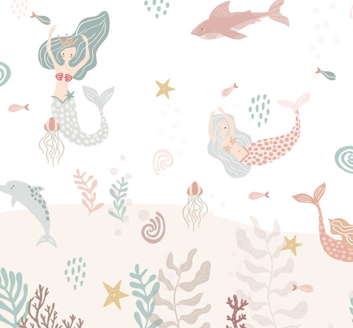 ESTAhome fotobehang zeemeerminnen wit, roze en blauw - 300 x 279 cm - 159505 - vtwonen shop