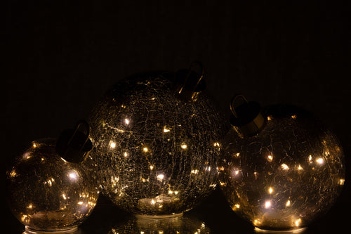 J-Line kerstbal - glas - zwart - large - LED lichtjes - vtwonen shop