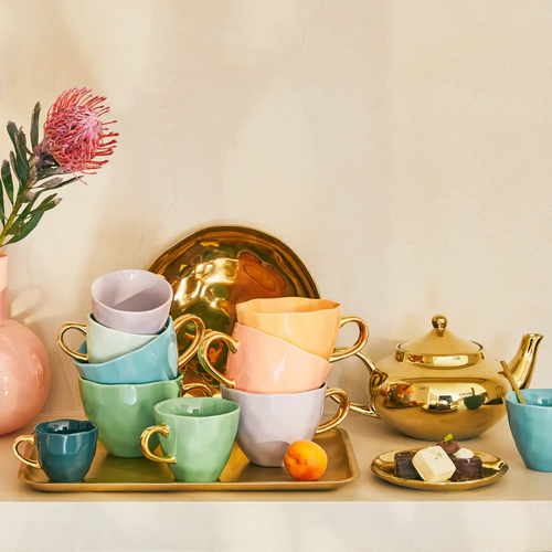 Urban Nature Culture Good Morning kopje Cappuccino/Tea en bord Papaya/slate - set van 4 - in cadeauverpakking