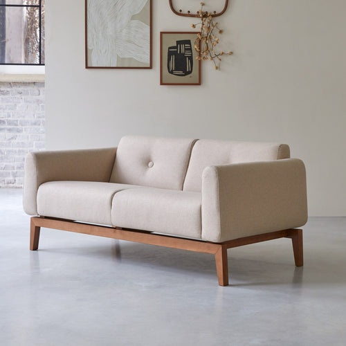 Tikamoon 2-zitsbank van massief eiken en ecru wol - Beige