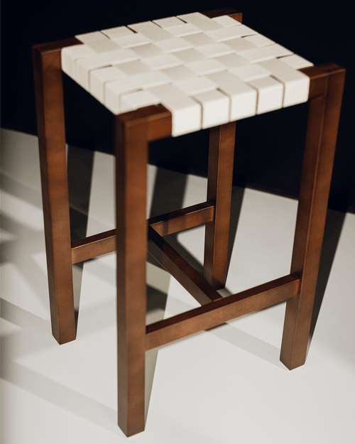 noo.ma Toli barkruk met gevlochten zitting - Cocoa Brown