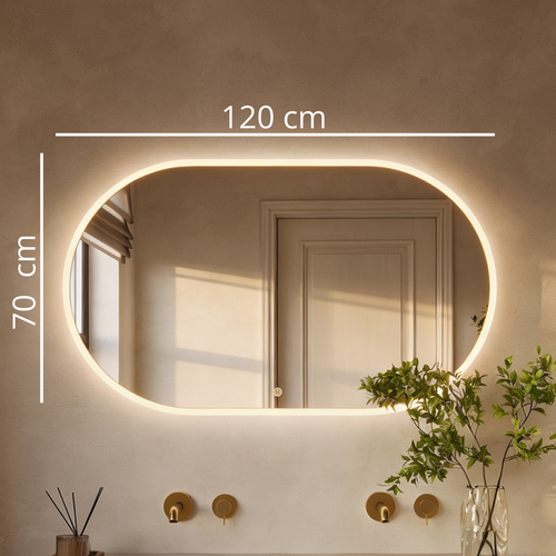 LOMAZOO badkamerspiegel Genua - met LED verlichting & spiegelverwarming - ovaal - 120 x 70 cm