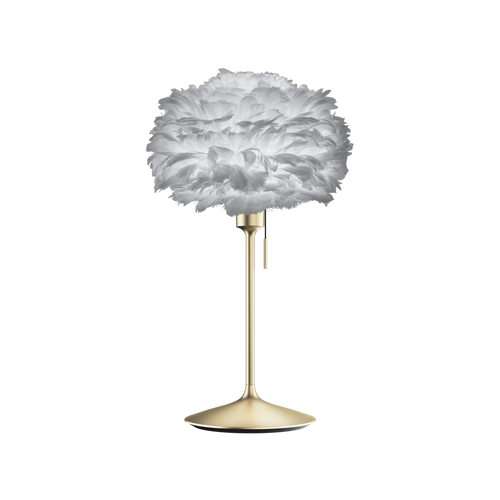 Umage Sante tafellamp brushed brass met usb en Eos mini light grey lampenkap