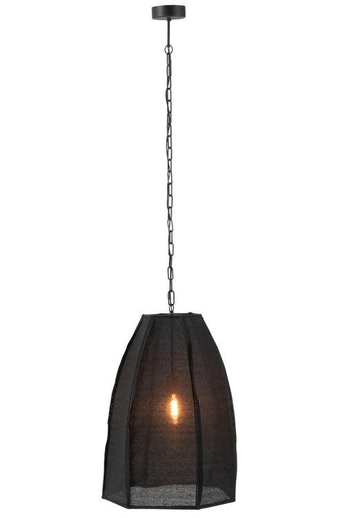 J-Line hanglamp Peer - linnen/ijzer - zwart - large