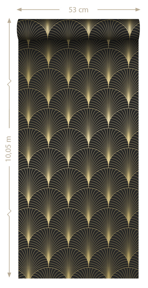 ESTAhome behang art deco motief zwart en goud - 53 cm x 10.05 m - 139457