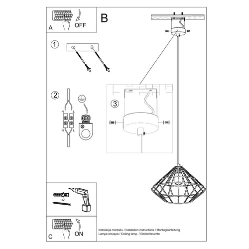 Sollux Lighting Hanglamp UMBERTO zwart - 32x32x120cm