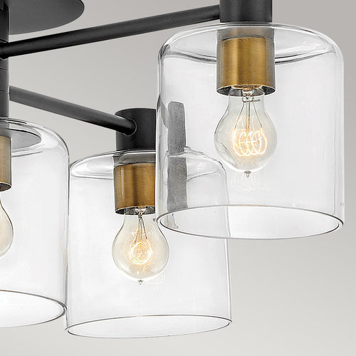Elstead Hinkley Axel Multi Arm Semi Flush Plafondlamp Zwart met Heritage Brass