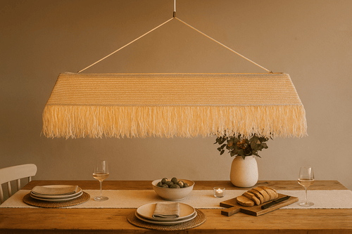Furnilux Furni-Handgemaakte Hanglamp van Sisal en Rafia – Langit 410 - Natuurlijke Boho Plafonnière -XXL 120x30x25 cm