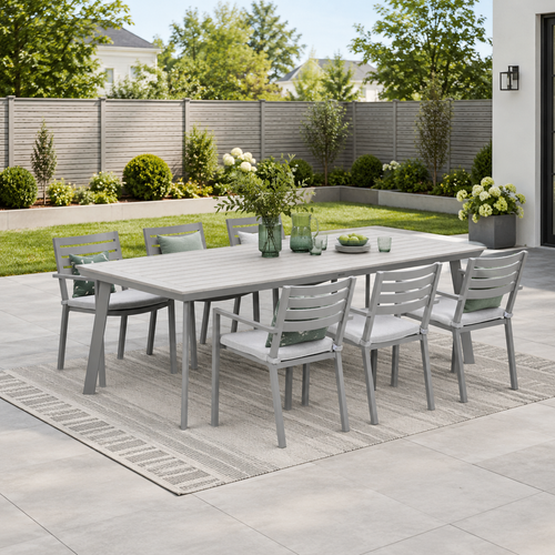 Garden Impressions Oklahoma/Vigo tuinset 6 personen taupe stapelbare stoelen 230 cm