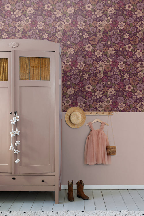 ESTAhome behang retro bloemen mauve paars - 50 x 900 cm - 131638