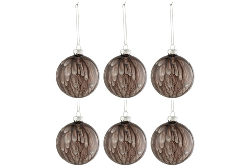 J-Line kerstbal Gevlekt - glas - donkergrijs - small - doos van 6
