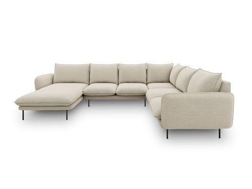 Cosmopolitan Design Panoramische hoekbank rechts Vienna 7-zits, structurele stof, beige - 235x330x95cm
