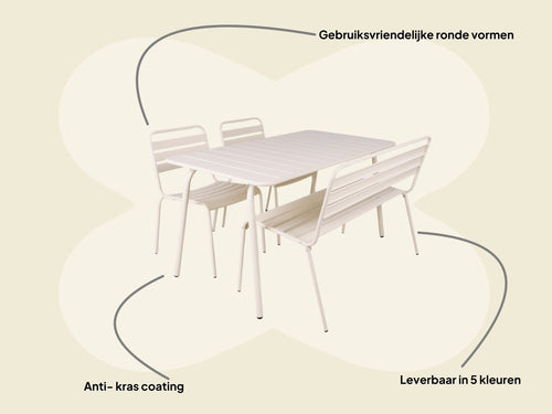 MaximaVida metalen tuinset Max ivoor 150 cm  1 tafel met 2 stoelen en 1 bank