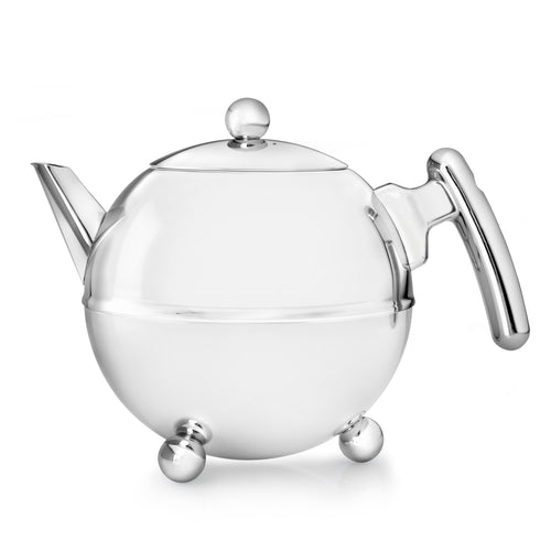 Bredemeijer - Duet® Bella Ronde – Dubbelwandige Theepot – 1,2 liter - RVS - Chroom beslag