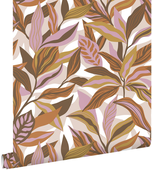 ESTAhome behang tropische bladeren bruin en paars - 50 x 900 cm - 131043 - vtwonen shop