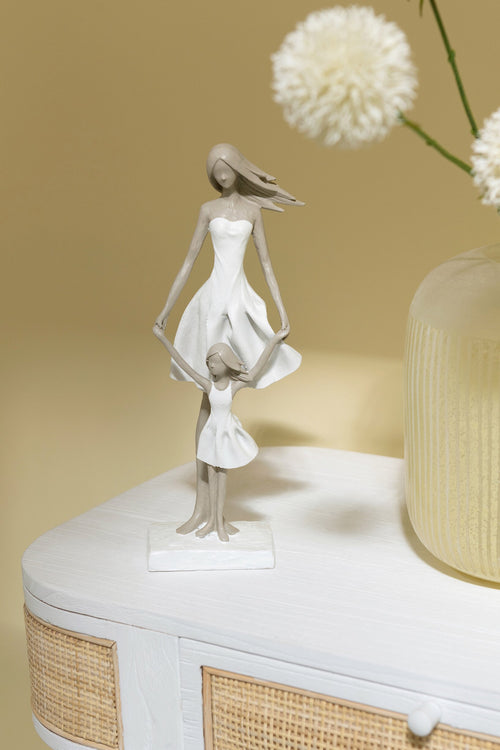J-Line decoratie Moeder En Dochter - polyresin - wit/taupe - small