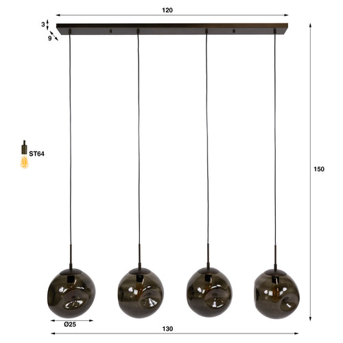 Giga Living Hanglamp Stellar - Bruin Metaal - 130x25x150cm