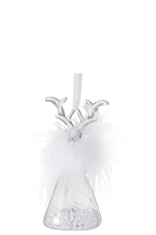 J-Line kersthanger Rendier - pluim/glas - transparant - small - 2 stuks - LED lichtjes