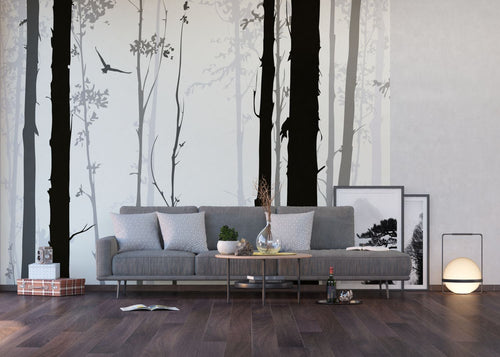 Sanders & Sanders fotobehang bomen zwart en grijs - 375 x 270 cm - 600979
