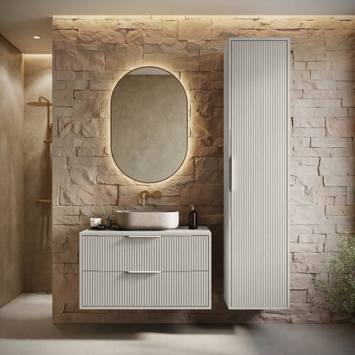 Badplaats Badkamerkast Rimini 38 x 33 x 170 cm – Beige – Hangende Kolomkast met 1 Deur
