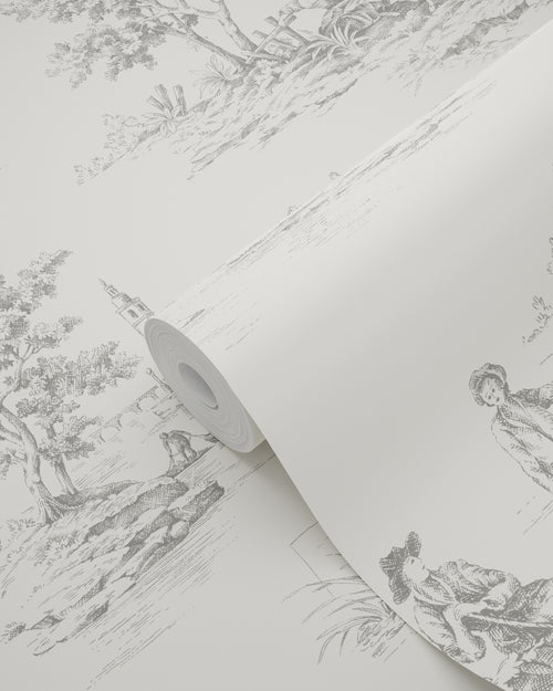 ESTAhome behang toile de jouy print grijs - 50 x 900 cm - 132106