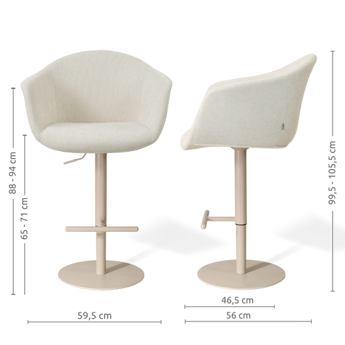 Nolon Niva-Otis tulp barkruk cottonbeige - verstelbaar - beige poten