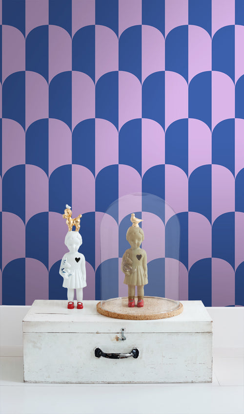 ESTAhome behang art deco bogen lila paars en koningsblauw - 53 cm x 10.05 m - 139983 - vtwonen shop