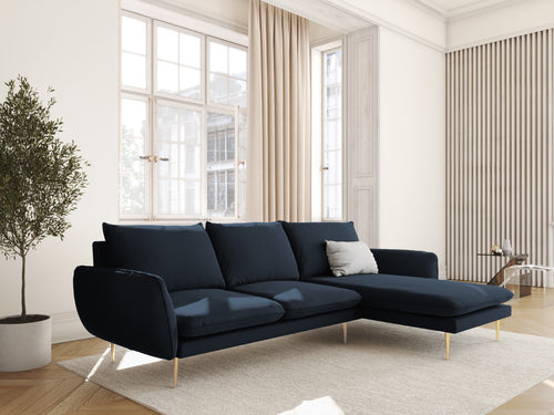 Cosmopolitan Design rechter hoekbank Vienna 5-zits, flueel, donkerblauw - 170x255x95cm